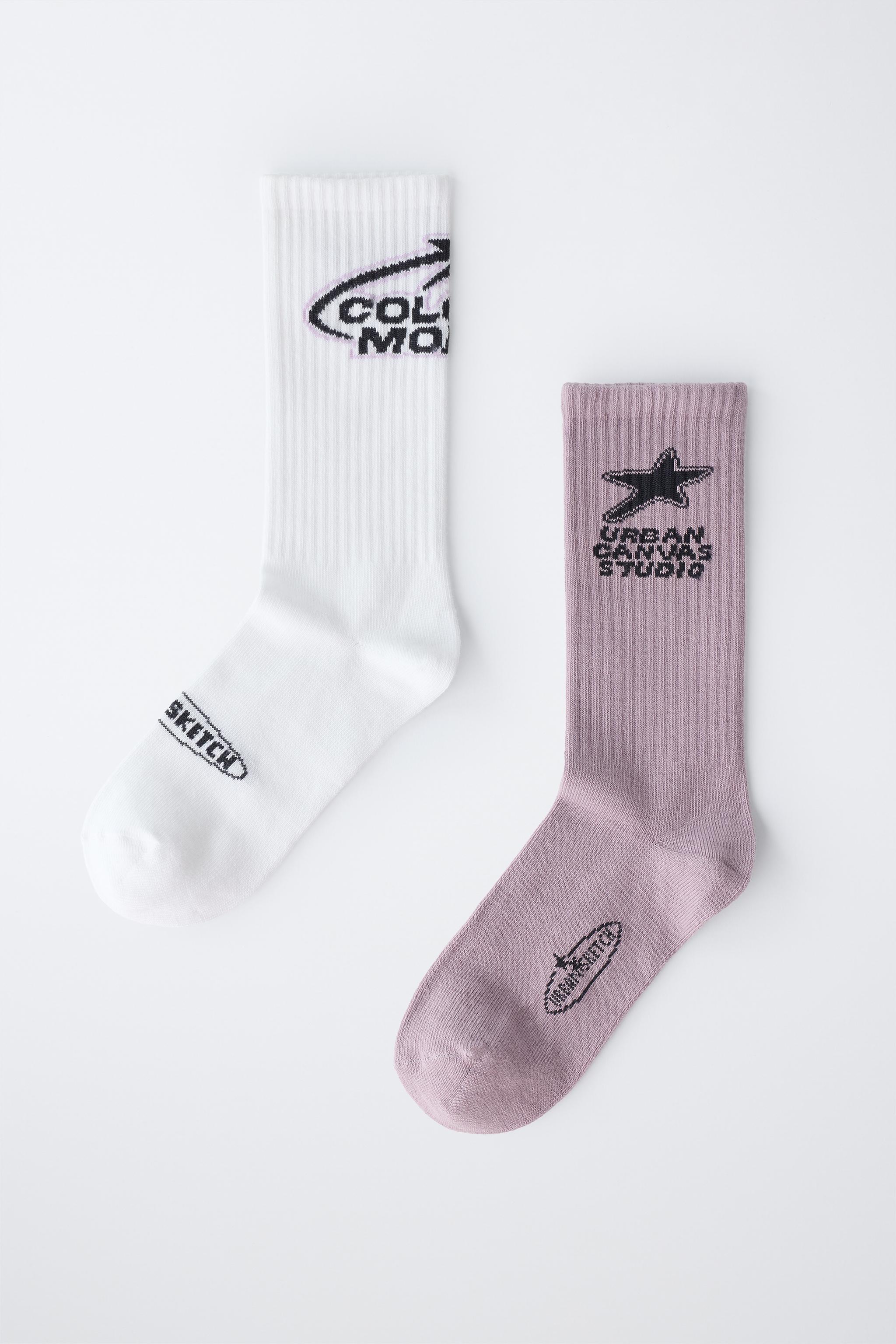 LOT DE DEUX PAIRES CHAUSSETTES LONGUES IMPRIMÉES